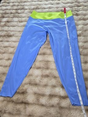Women’s Light Blue Leggings with Lime Waistband